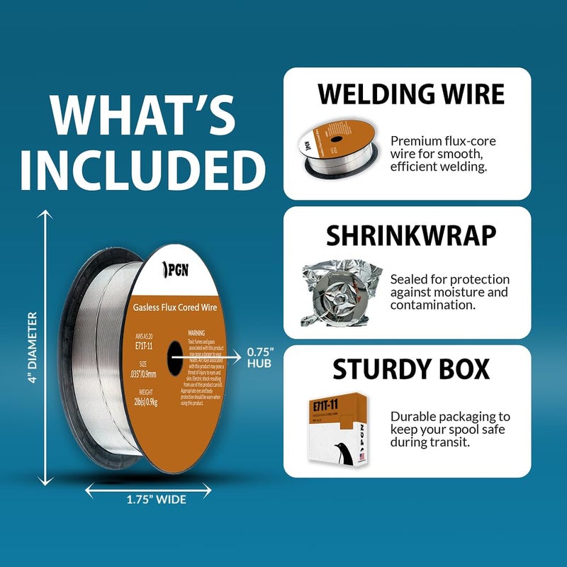 PGN Bearings PGN Flux Core Wire .035 - E71T-11 .035 Inch, 2 Pound Spool - Gasless Mild Steel Welding Wire with Low Splatter - For All Position Arc Welding - Image 2